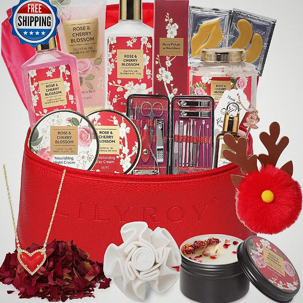 36Pcs Luxury Bath & Body Spa Gift Set for Women - Rose & Cherry Blossom Scent