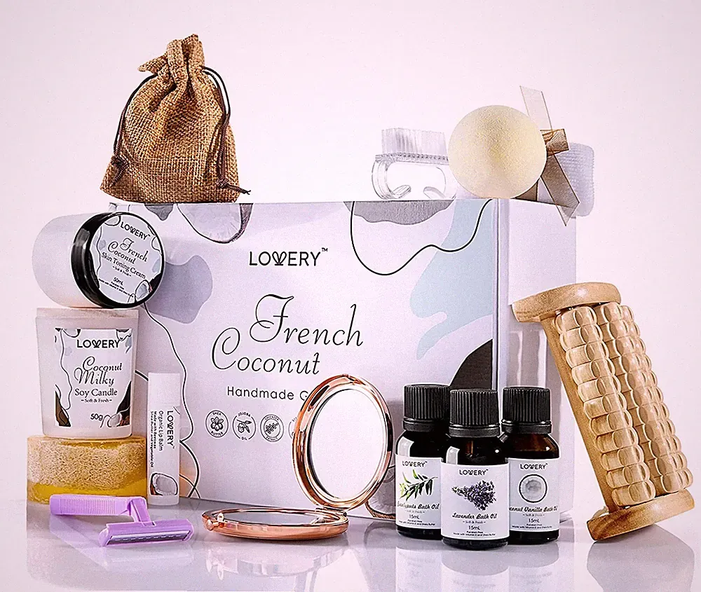 Bath Gift Set, 20pc French Coconut Aromatherapy Spa Gift Basket for Women & Men