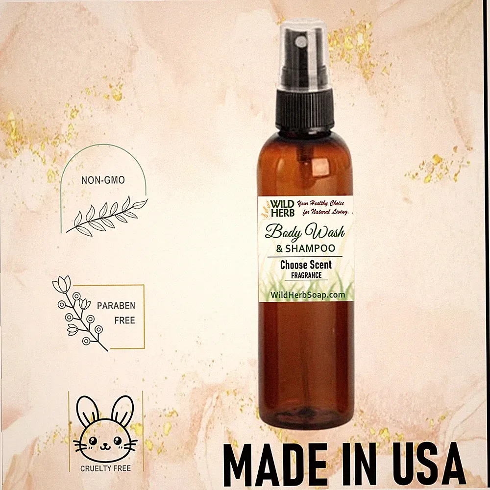 Body Wash & Shampoo, Natural Liquid Soap Body Hair Gentle Many Scent Choices