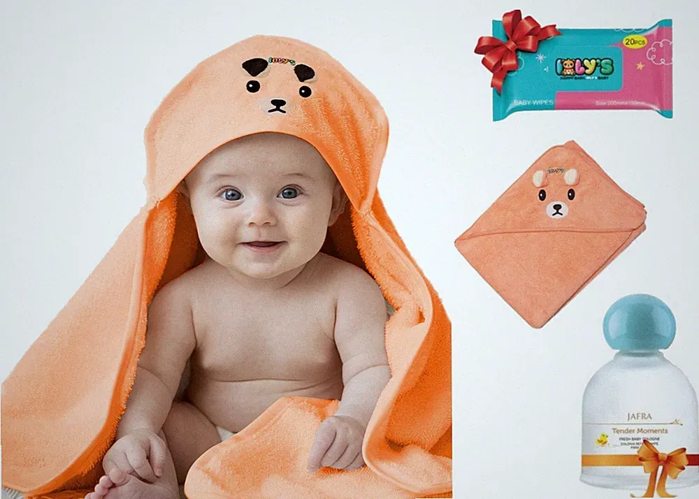 JAFRA Tender Moments Baby Cologne, Hooded ORANGE Towel, FREE baby wipes, GIF SET