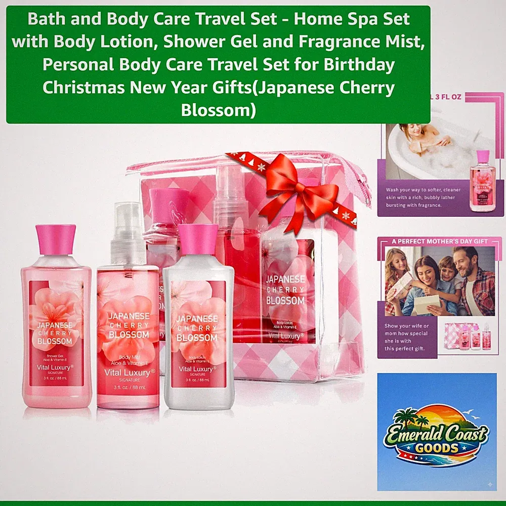 Luxurious Bath & Body Travel Set with Japanese Cherry Blossom - Perfect Gift