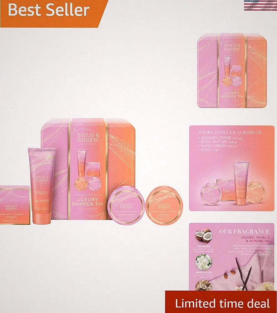 Luxury Pamper Tin Set: Hydrating Jojoba, Vanilla & Almond Oil Collection