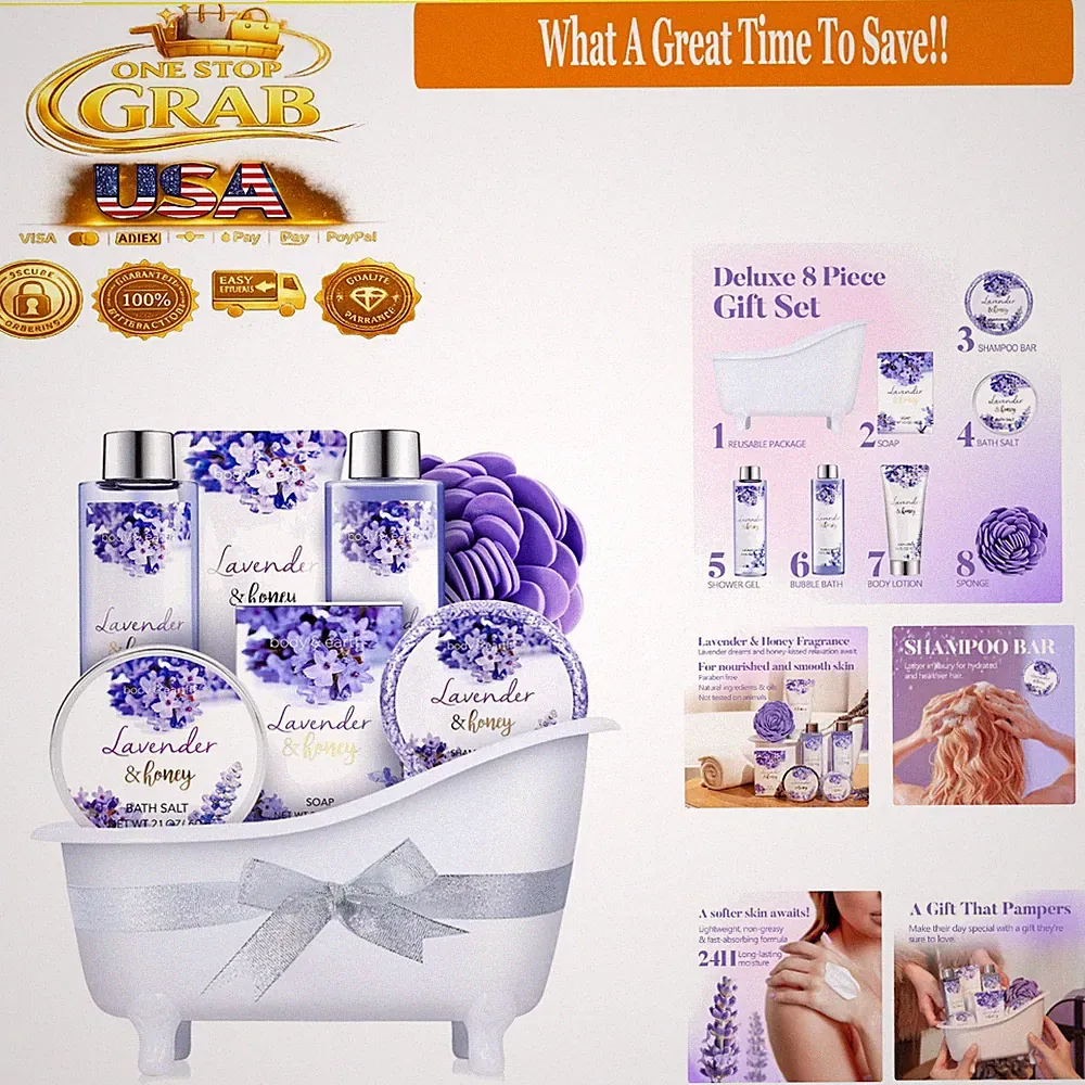 Spa Gift Set for Women 8Pcs Lavender Bath & Body Kit Mom Wife Gift